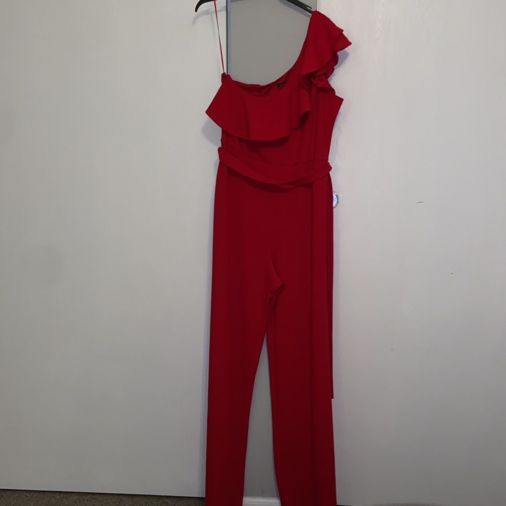 Red One-Shoulder Express Jumpsuit